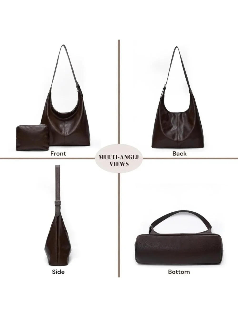 Vegan Leather Slouchy Hobo Bag for Women, Stylish Shoulder Tote with Pouch